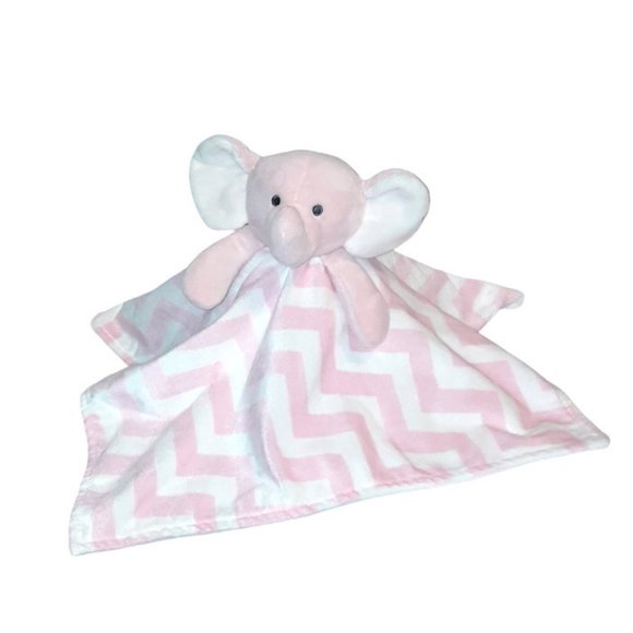 Carter's Plush Elephant Pink & White Chevron Zig Zag Security Blanket Lovey - Picture 1 of 4